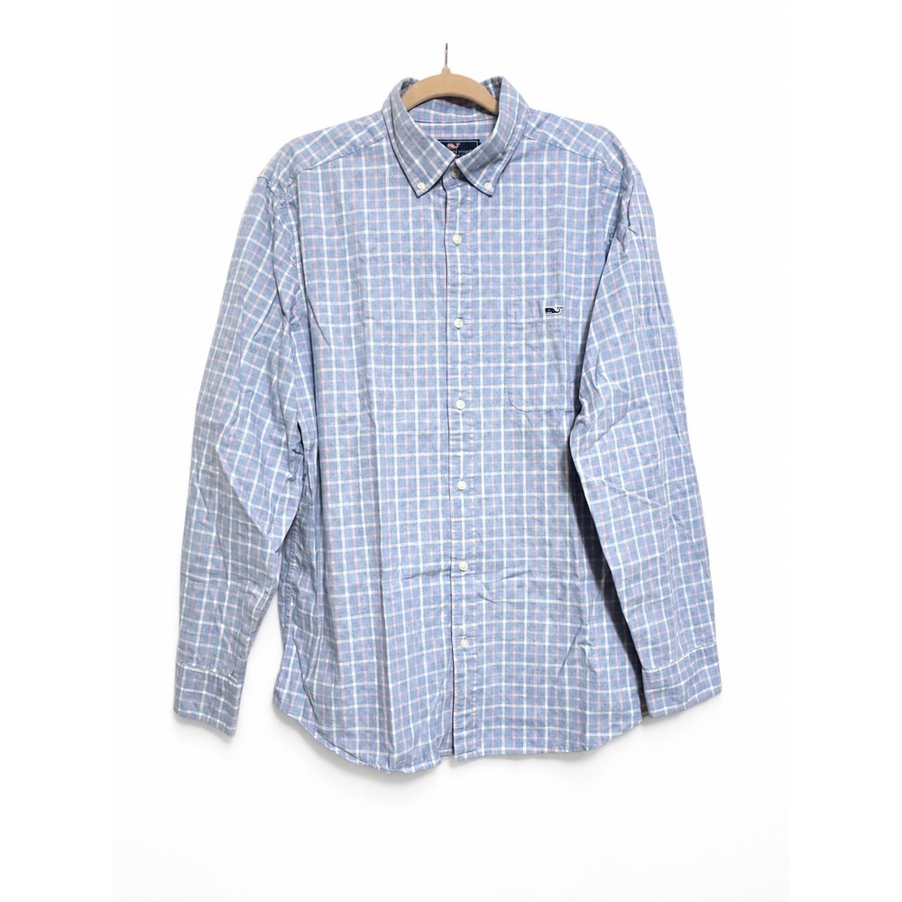 Vineyard Vines Mens Classic Fit Tucker Shirt Blue Pink Plaid Button Down L